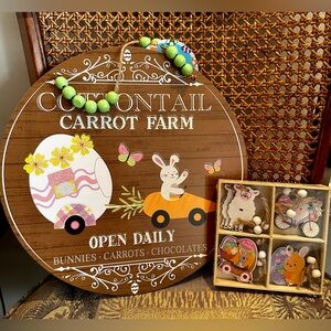 Easter Decor Bundle Cottontail Carrot Farm Sign + 12 Ornaments Spring Farmhouse